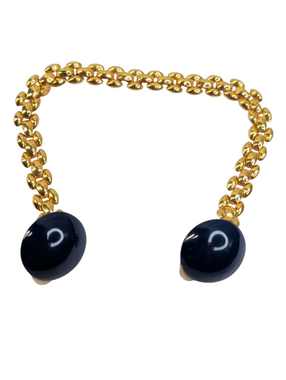 Vintage 1950s Sweater Clip Cardigan Guard Gold Tone Navy Blue Enamel 8"